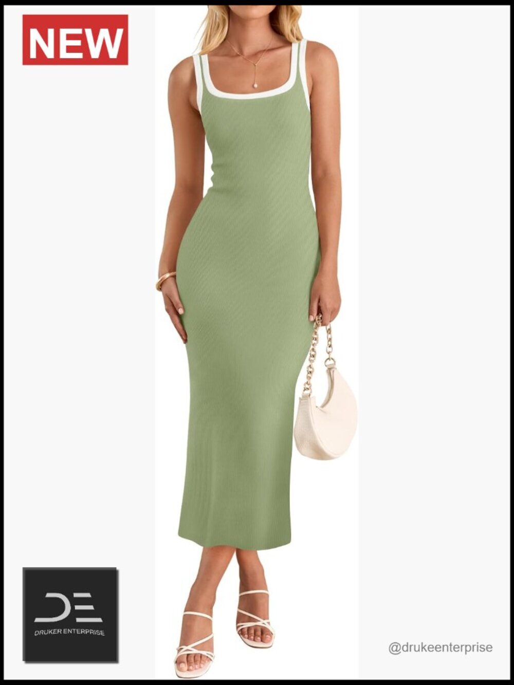 Bodycon Midi Dress Sleeveless Square Neck Side Slit Knit Summer Long Dress